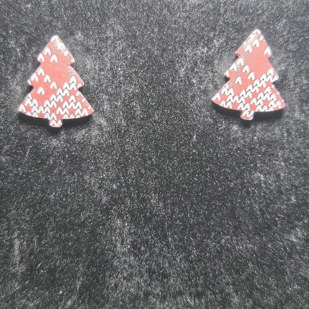 Click Bloom Handmade Red White Clay Tree Shaped Earrings New